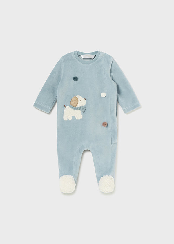 Mayoral Baby Boy blue velour romper